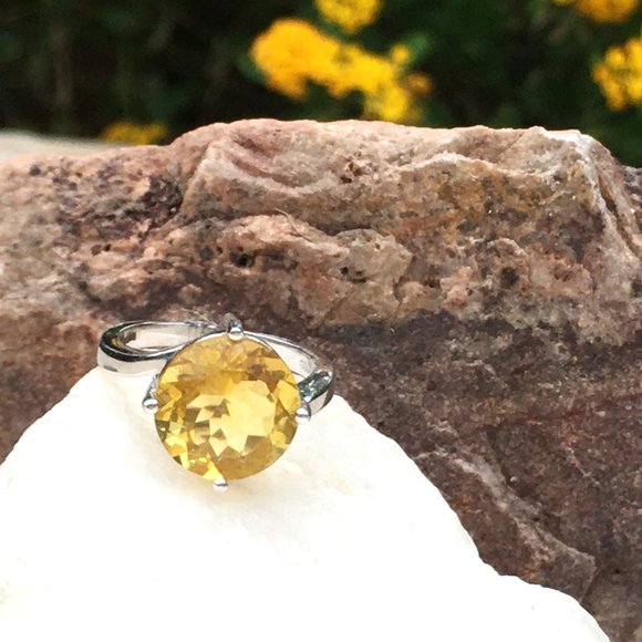 Golden Fluorite .925 Ring Sunshine Yellow Size 7 Sterling Silver - Picture 8 of 15